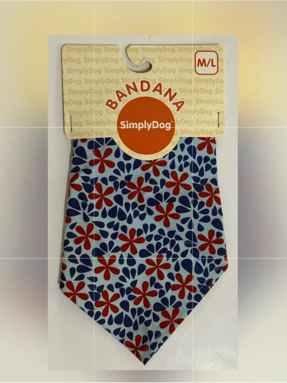 SimplyDog Floral Bandana M/L, Light Blue with Red & Navy Flowers.